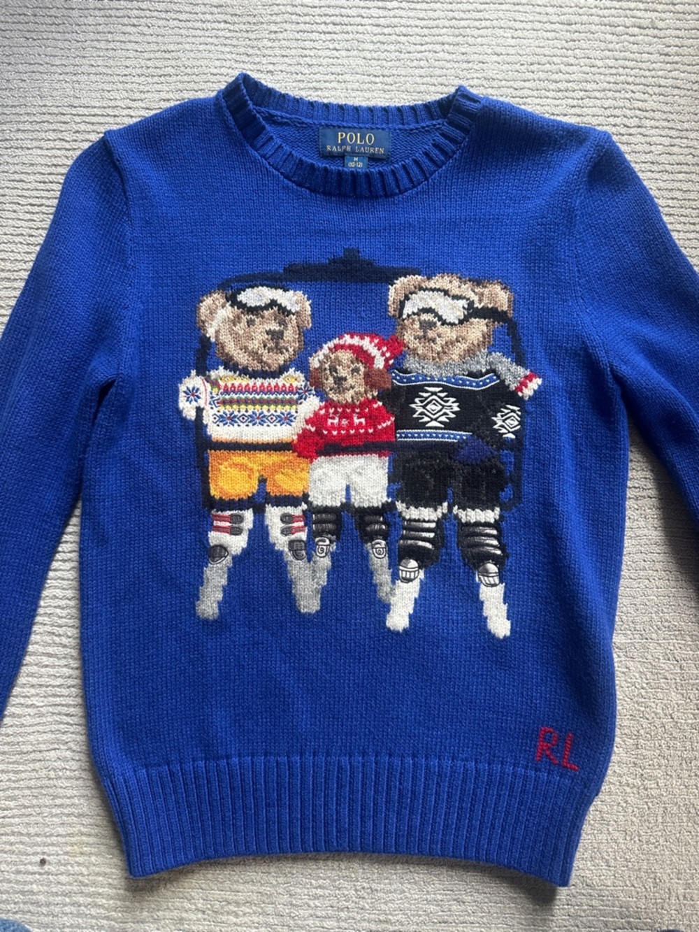 Polo by Ralph Lauren Bright Blue Ski Bear Crewneck Sweater